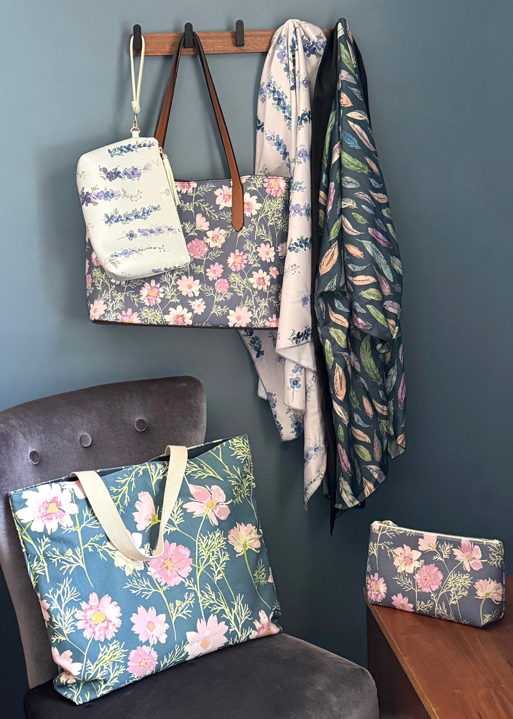 Carry-All tote in Airy Cosmos worn with jeans and a black shirt, it adds style and sophistication. 