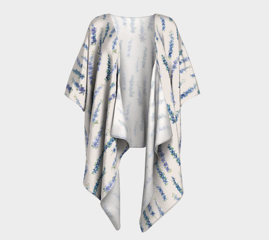 Draped Kimono — Dancing Delphinium on Cream