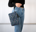 Vegan Leather Clutch & Makeup Bag – Feathers on Navy small