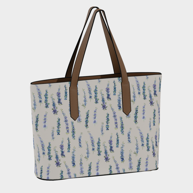 Vegan Leather Carryall — Dancing Delphinium on Cream