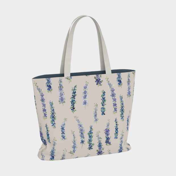 Weekender with Dancing Delphinium on Cream pattern