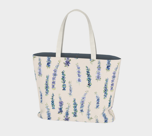 Weekender with Dancing Delphinium on Cream pattern