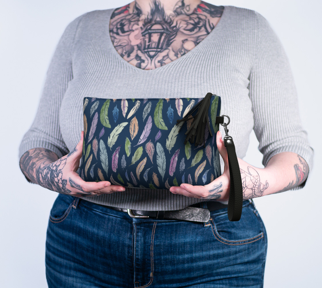 Clutch/Makeup bag with Featherlight on Navy pattern