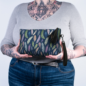Clutch/Makeup bag with Featherlight on Navy pattern