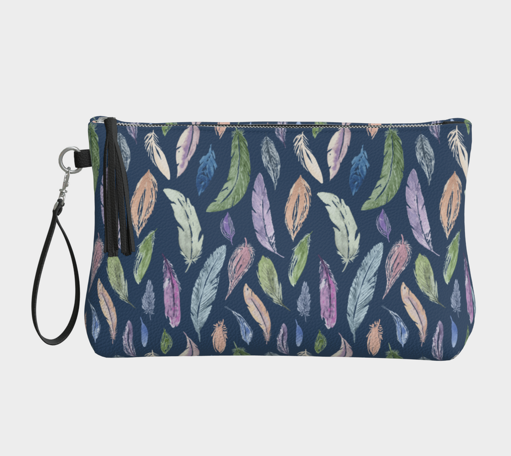 Clutch/Makeup bag with Featherlight on Navy pattern