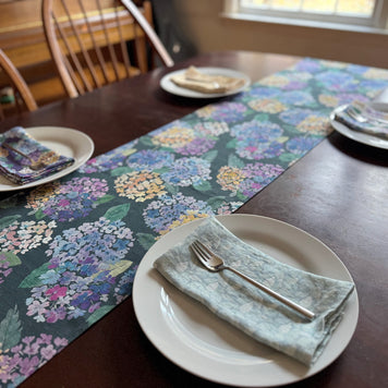 endless hydrangea linen table runner