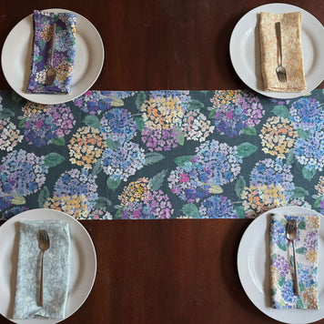 endless hydrangea linen table runner