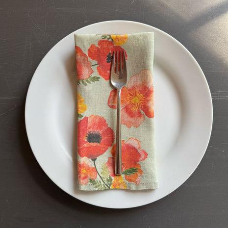 European Linen napkin with an Ember Poppies pattern on urban nature
