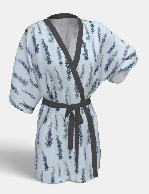 Kimono Robe — Dancing Delphinium in Barely Blue
