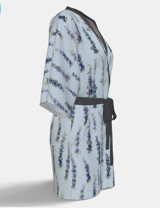 Kimono Robe — Dancing Delphinium in Barely Blue