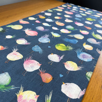 floofy birds european linen table runner