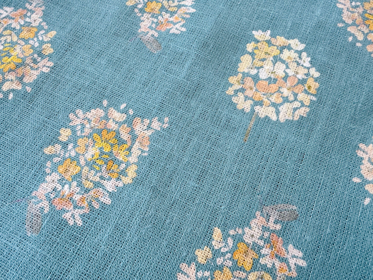 golden hydrangea european linen table runner in aqua