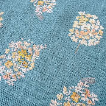 golden hydrangea european linen table runner in aqua