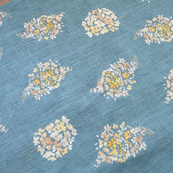 golden hydrangea european linen table runner in aqua