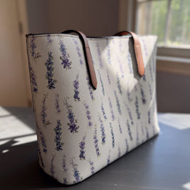 vegan leather carryall in dancing delphinium