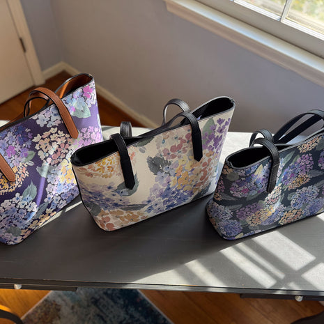 endless hydrangea carryall in vegan leather