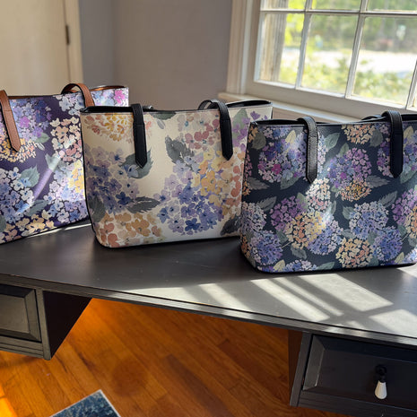 endless hydrangea carryall in vegan leather