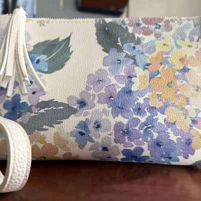 endless hydrangea vegan leather clutch in white