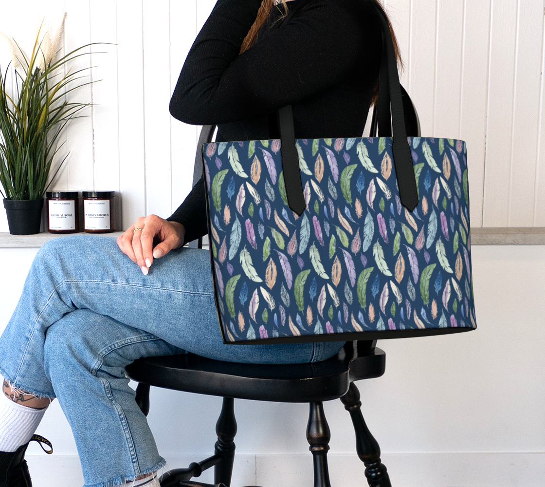 Vegan Leather Carryall — Boho Feathers on Navy