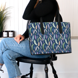 Vegan Leather Carryall — Boho Feathers on Navy