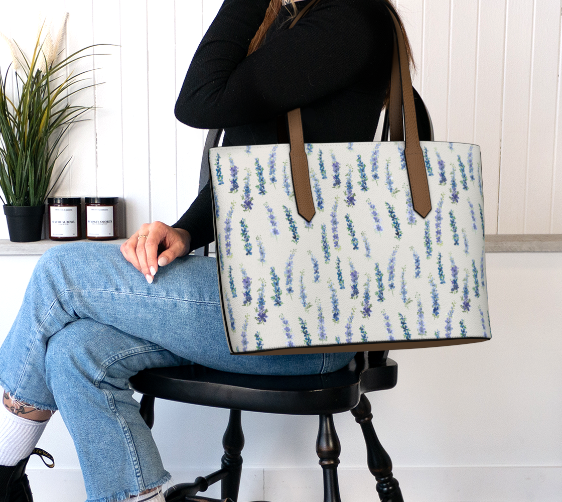 Vegan Leather Carryall — Dancing Delphinium on Cream