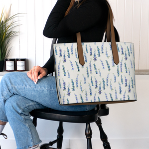 Vegan Leather Carryall — Dancing Delphinium on Cream