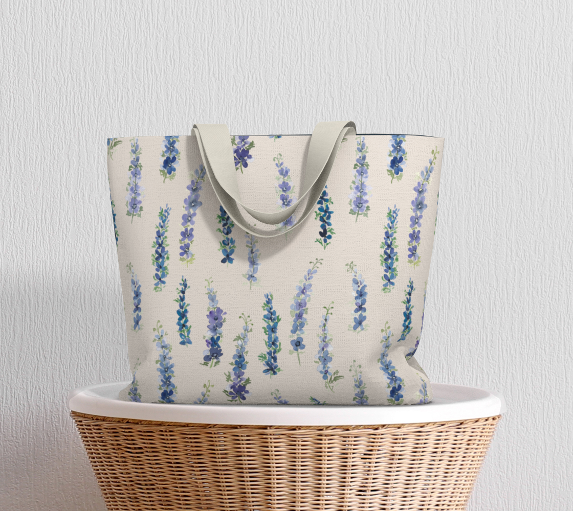 Weekender with Dancing Delphinium on Cream pattern