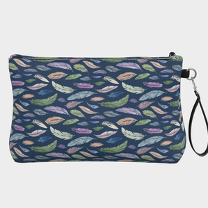 Vegan Leather Clutch & Makeup Bag – Feathers on Navy small
