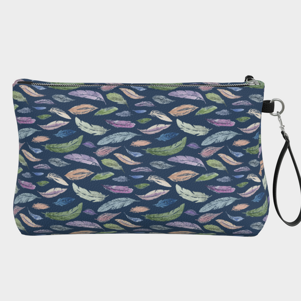 Vegan Leather Clutch & Makeup Bag – Feathers on Navy small