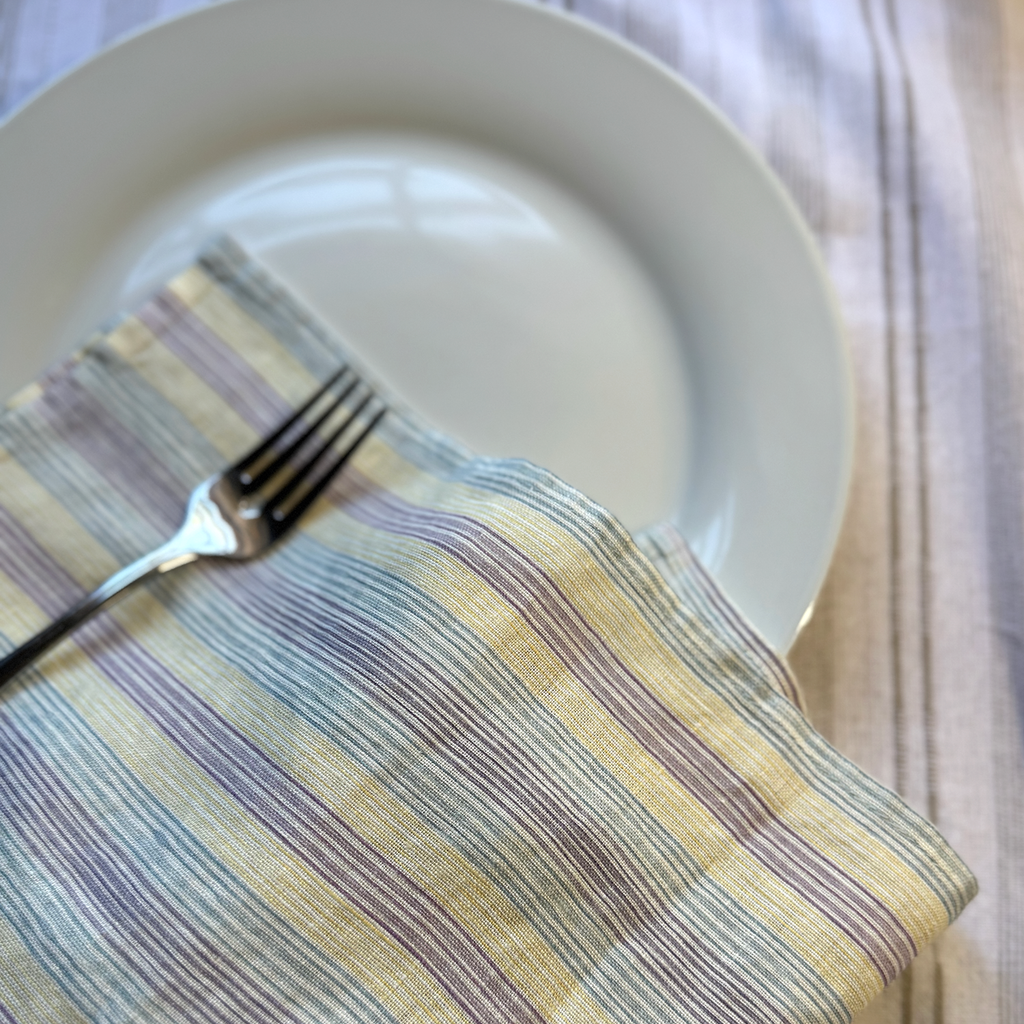 Hydrangea Stripes Linen Napkins