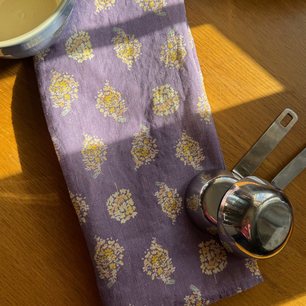 Golden Hydrangea Clusters Linen Tea Towel