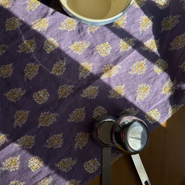 Golden Hydrangea Clusters Linen Tea Towel