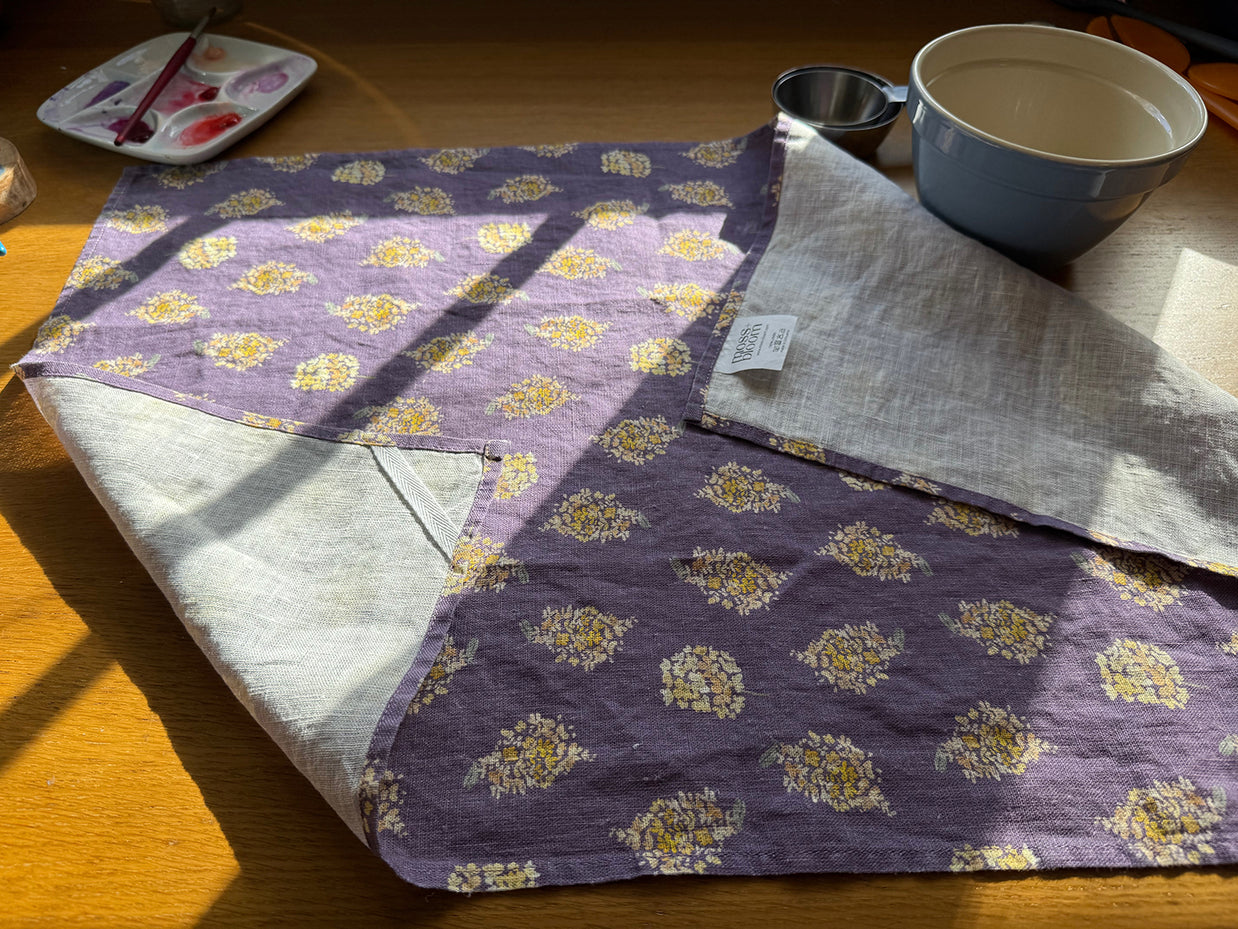 Golden Hydrangea Clusters Linen Tea Towel