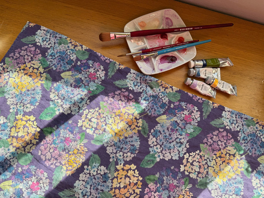 endless hydrangea linen tea towel