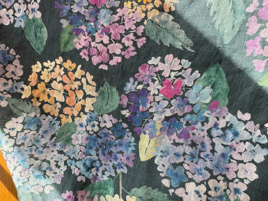 endless hydrangea linen tea towel