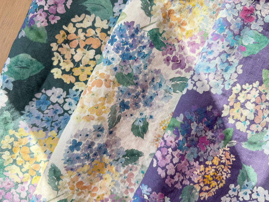 endless hydrangea linen tea towel