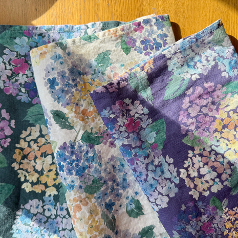 endless hydrangea linen tea towel