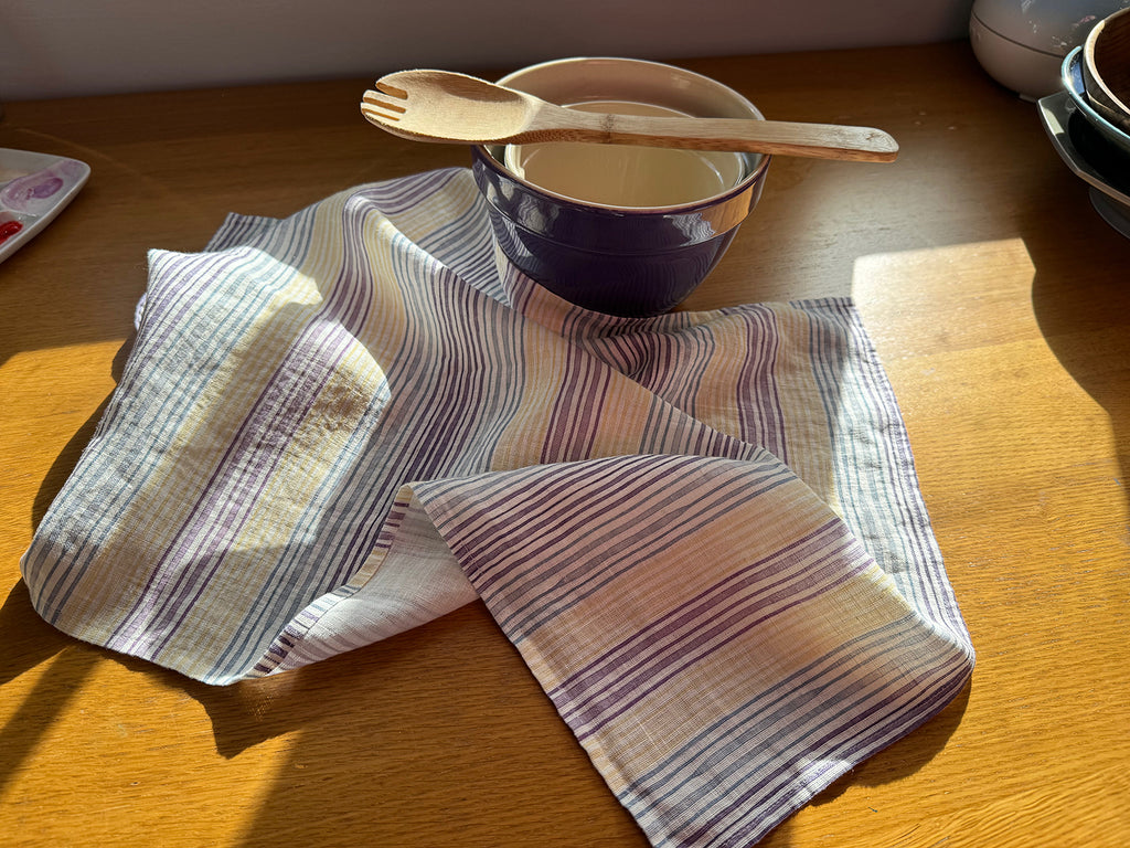 Hydrangea Light Stripes Linen Tea Towel