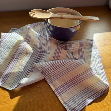 Hydrangea Light Stripes Linen Tea Towel