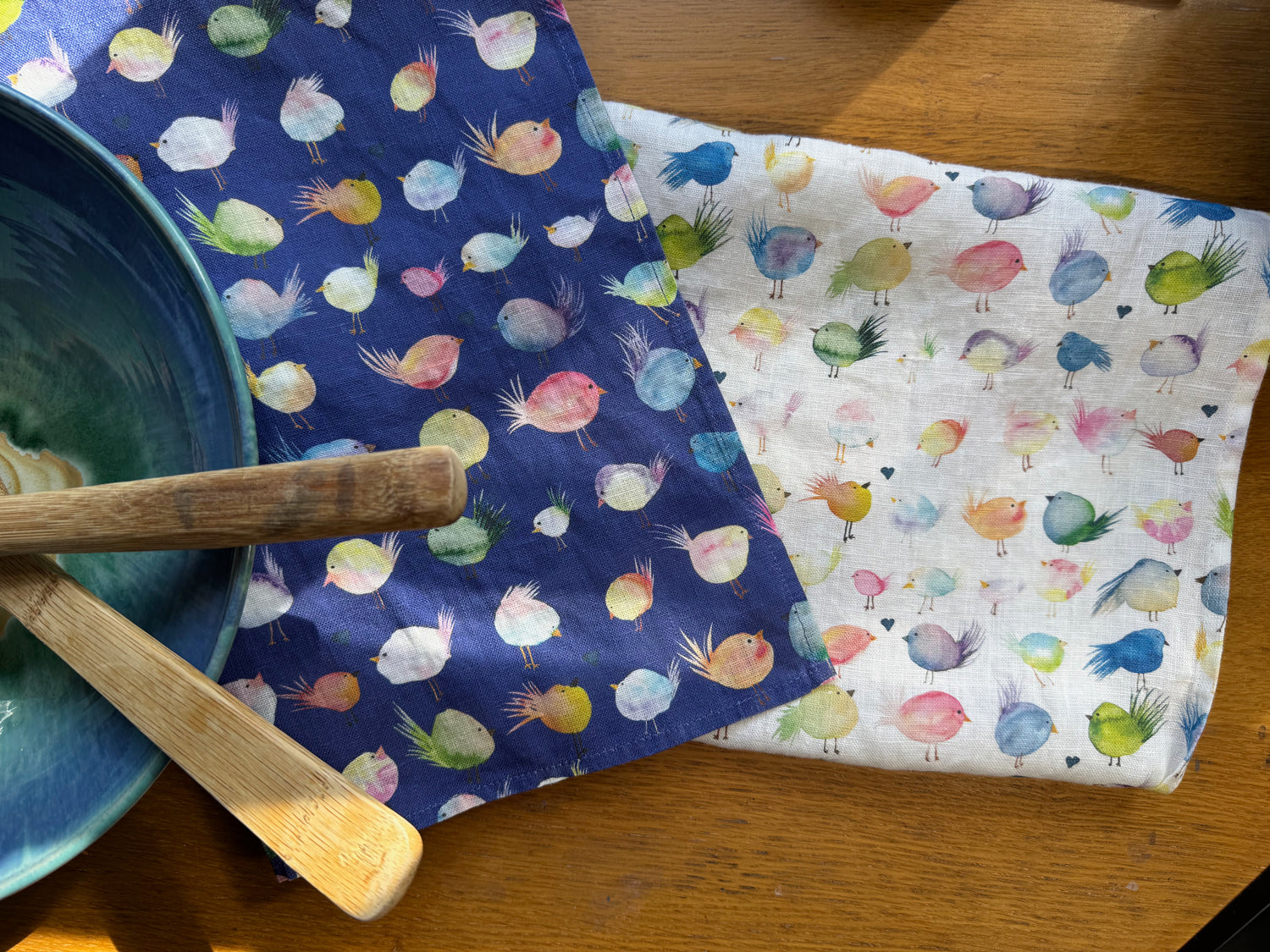 Floofy Bird Linen Tea Towel