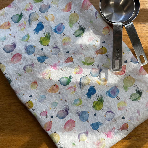 Floofy Bird Linen Tea Towel