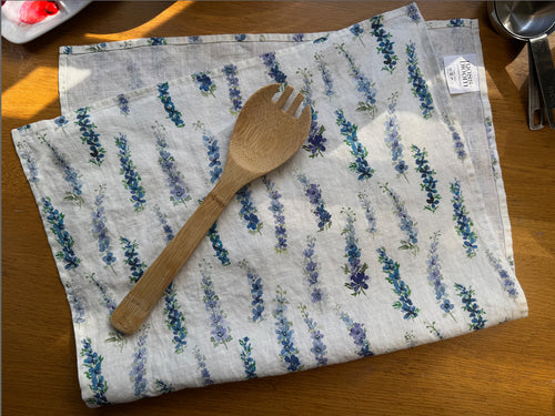 Dancing Delphinium Linen Tea Towel