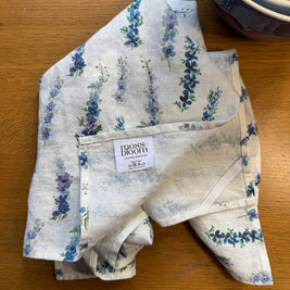 dancing delphinium linen tea towel